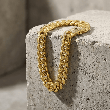 Bracelet Gourmette Homme Grosse Maille Fermoir Pavé