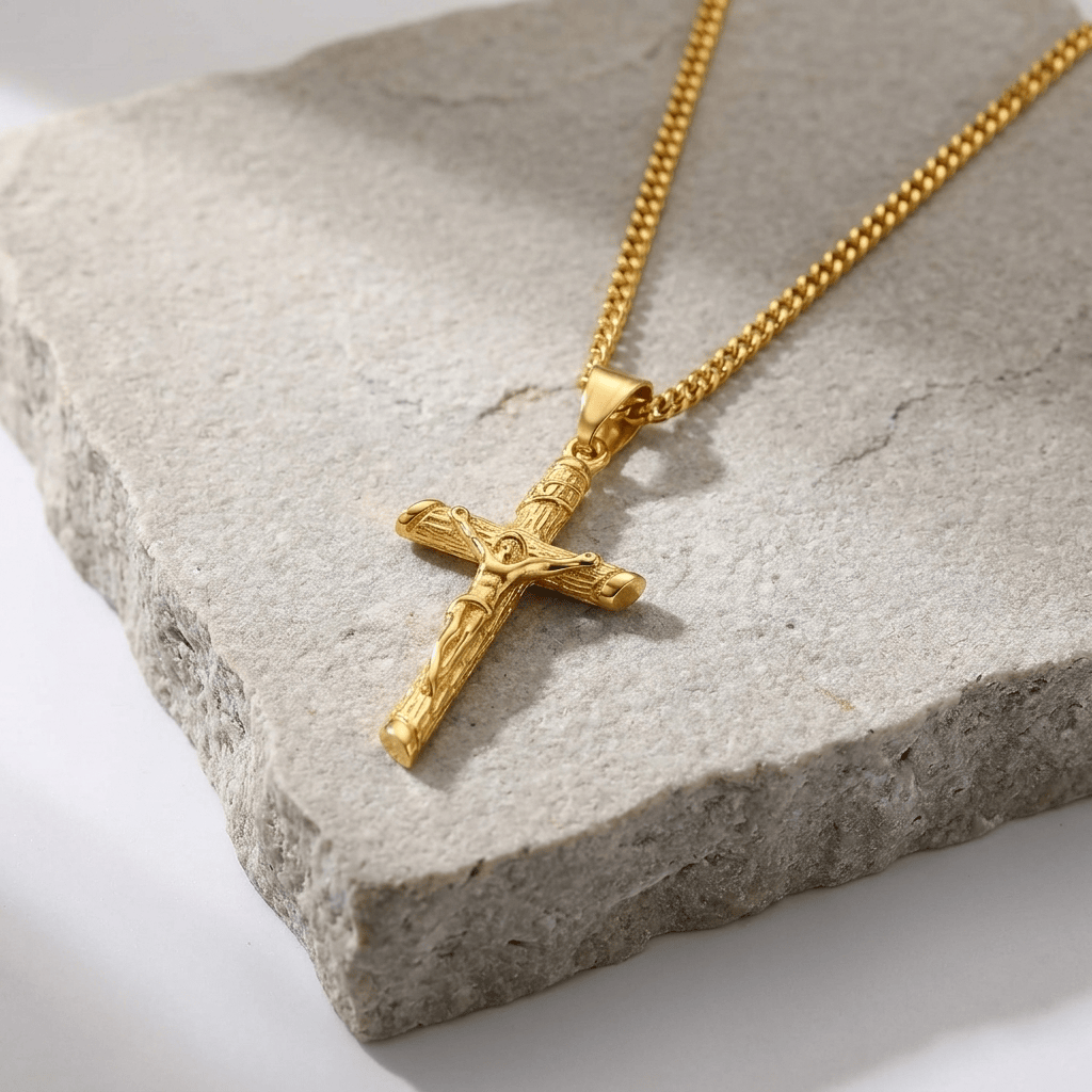 Collier Croix Or Homme Jésus Acier Inoxydable