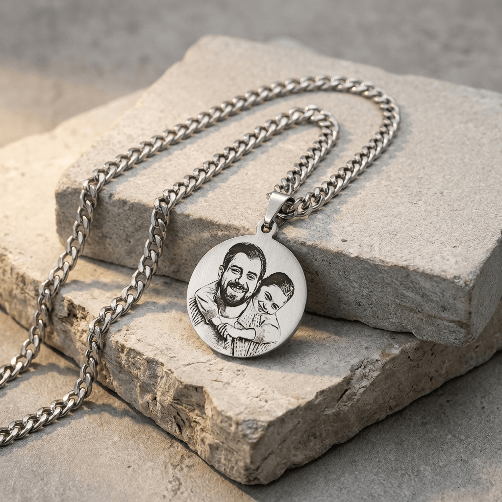 Collier Médaillon Photo Personnalisé Homme Acier