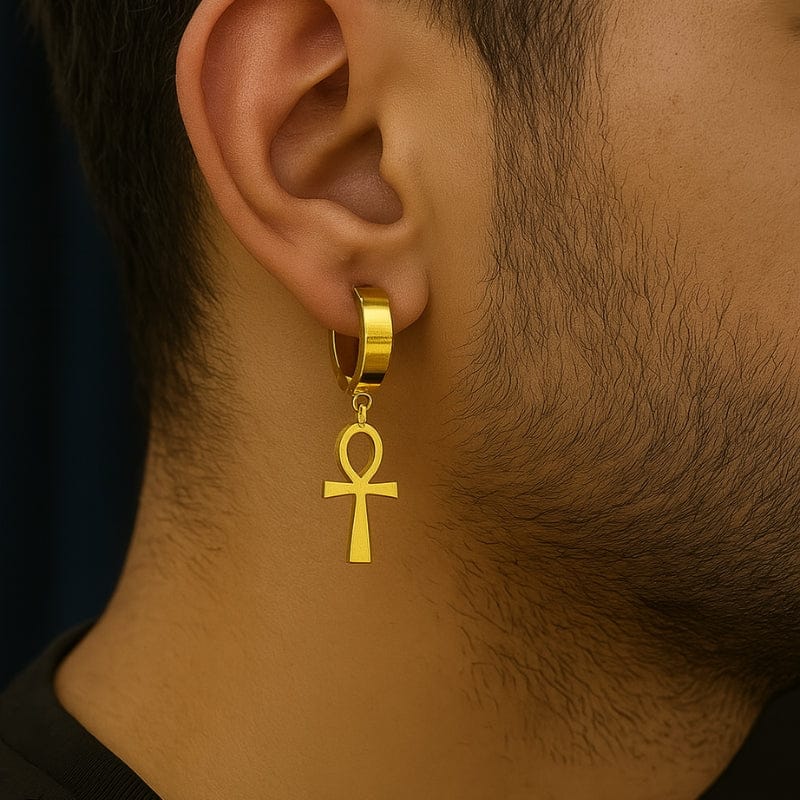 Boucles d'Oreilles Pendantes Homme - Ankh Égyptien