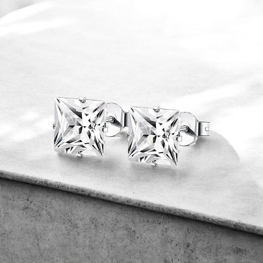 Boucles d'Oreilles Homme Carrées - Effet Diamant