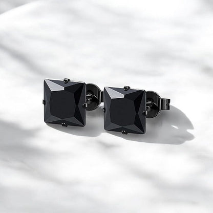 Boucles d'Oreilles Homme Carrées - Effet Diamant
