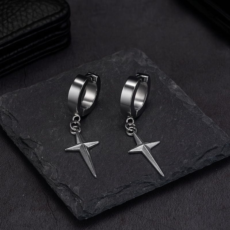 Boucles d'Oreilles Pendantes Homme Croix - Acier Inoxydable