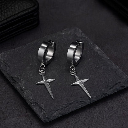 Boucles d'Oreilles Pendantes Homme Croix - Acier Inoxydable