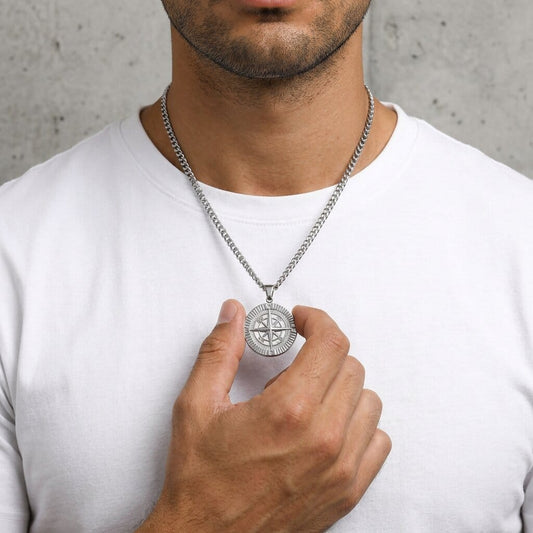 Collier Pendentif Boussole Homme Acier