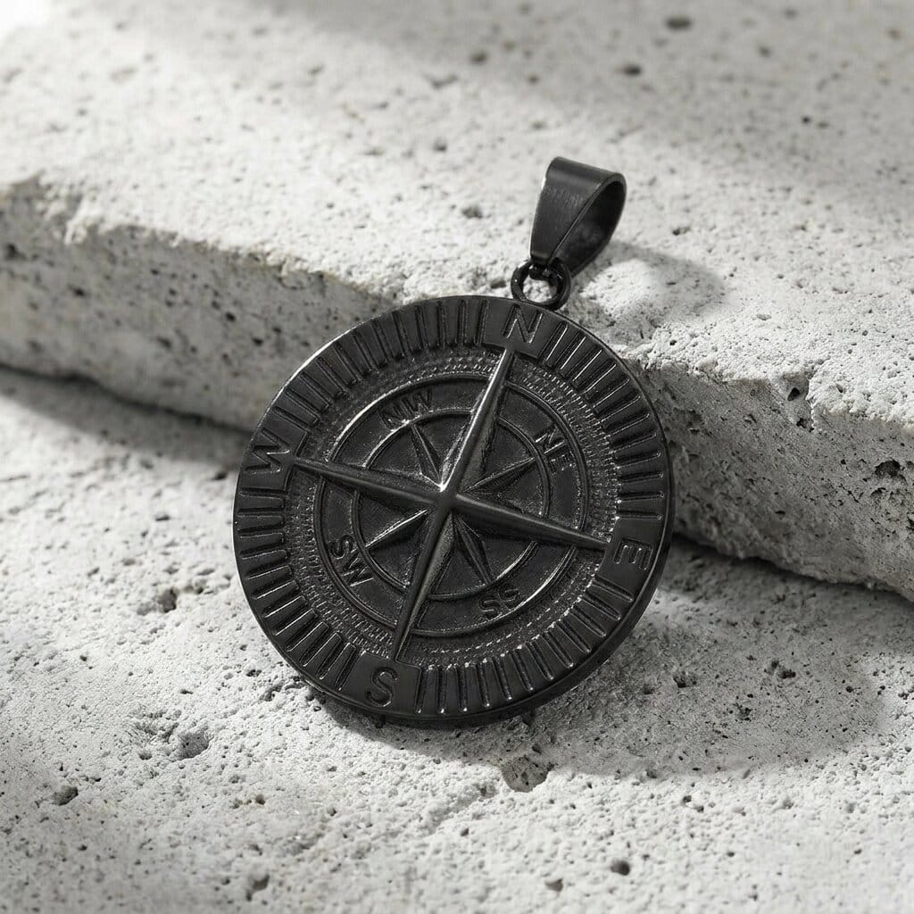 Collier Pendentif Boussole Homme Acier