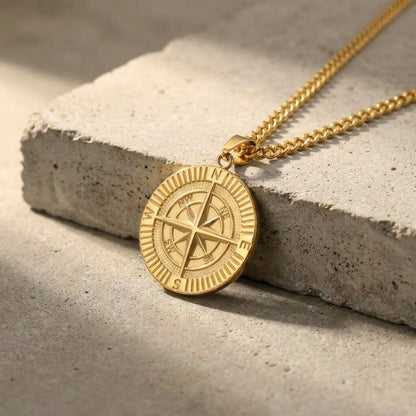 Collier Pendentif Boussole Homme Acier