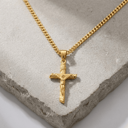 Collier Croix Or Homme Jésus Acier Inoxydable