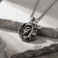 Collier Homme Pendentif Lion Médaillon Argent