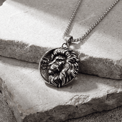Collier Homme Pendentif Lion Médaillon Argent