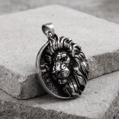 Collier Homme Pendentif Lion Médaillon Argent