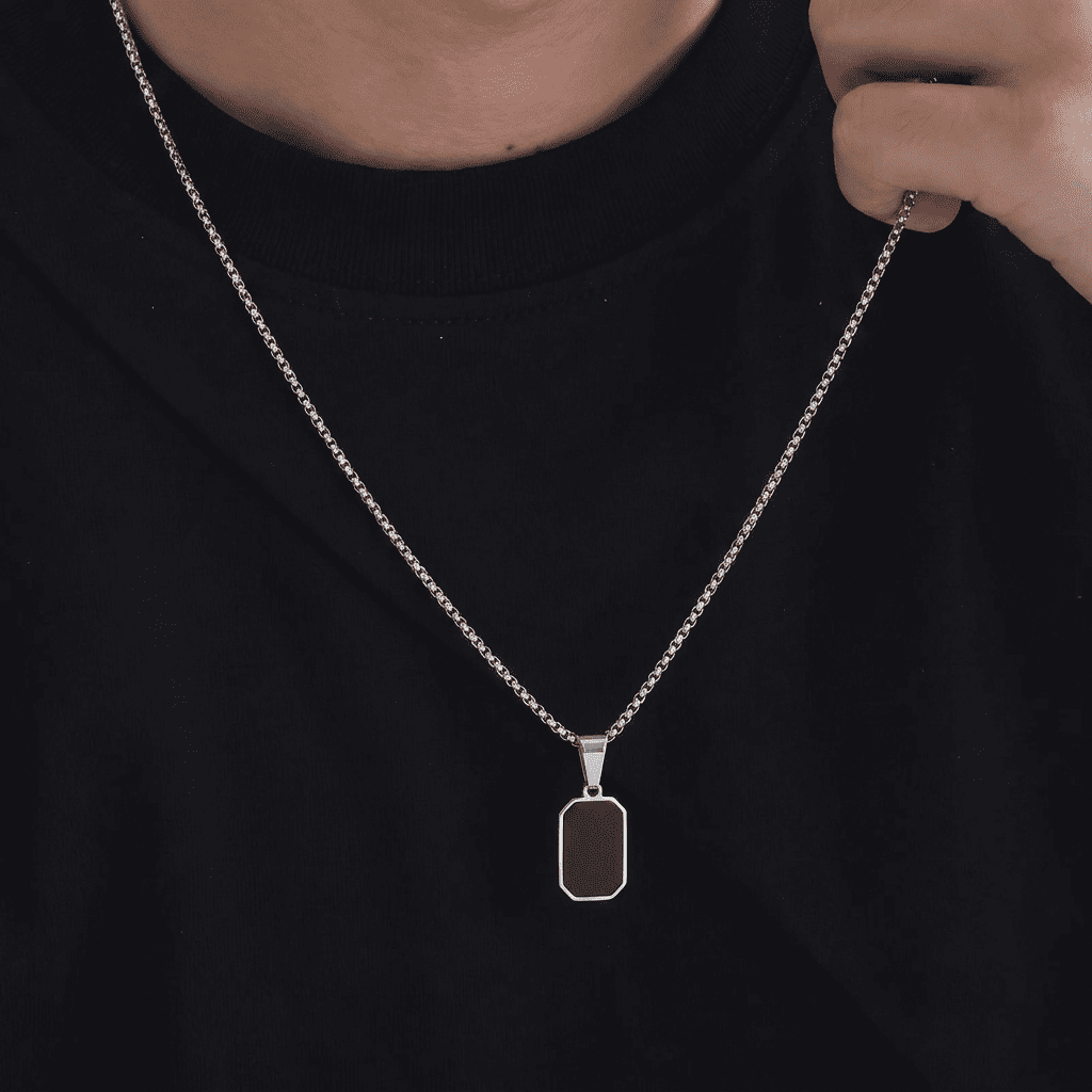 Pendentif Homme Noir Acier Personnalisable