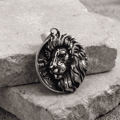 Collier Homme Pendentif Lion Médaillon Argent
