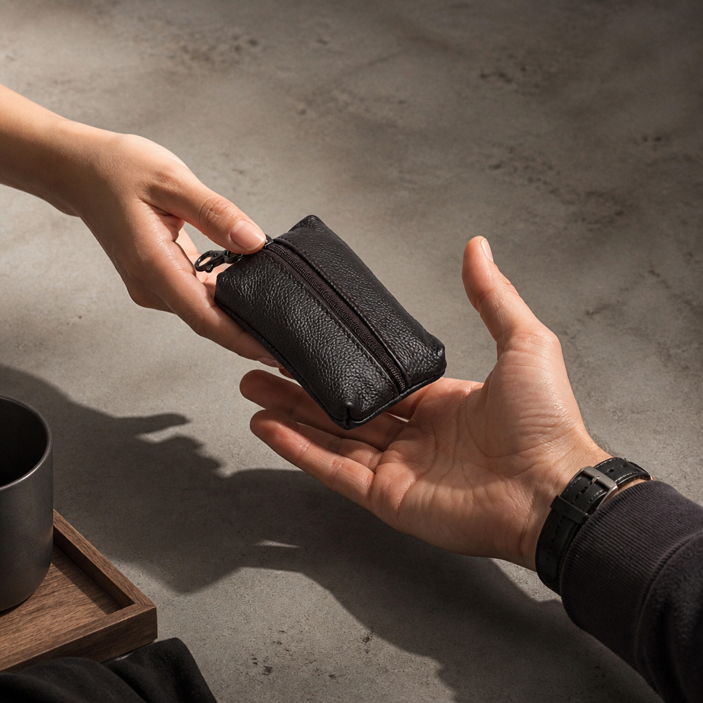 Petit Porte-Monnaie Homme Zippé Porte-Clés Compact