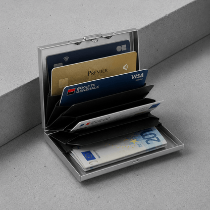 Porte-Cartes Homme Rigide en Acier Inoxydable Brossé