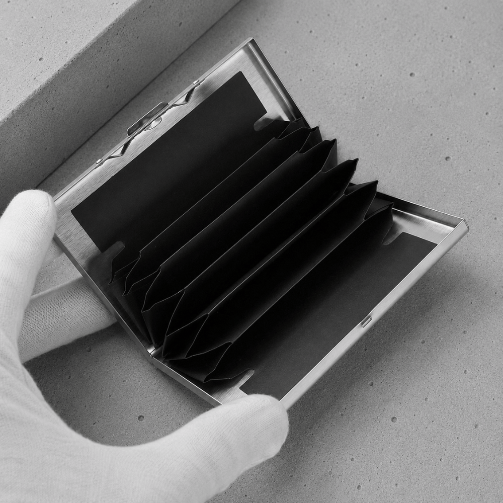 Porte-Cartes Homme Rigide en Acier Inoxydable Brossé