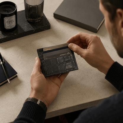 Porte-Cartes Homme Cuir Véritable Grain Crocodile