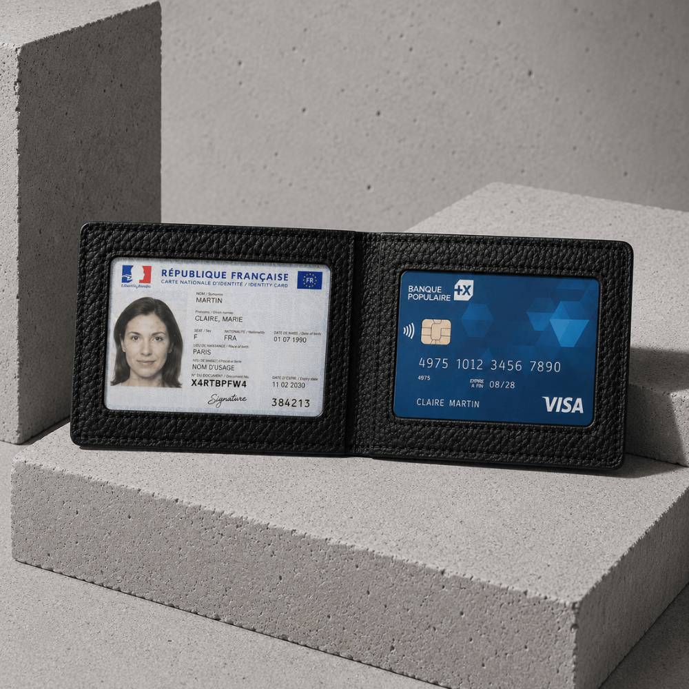 Porte-Cartes Homme Cuir Fin à Fenêtre Transparente