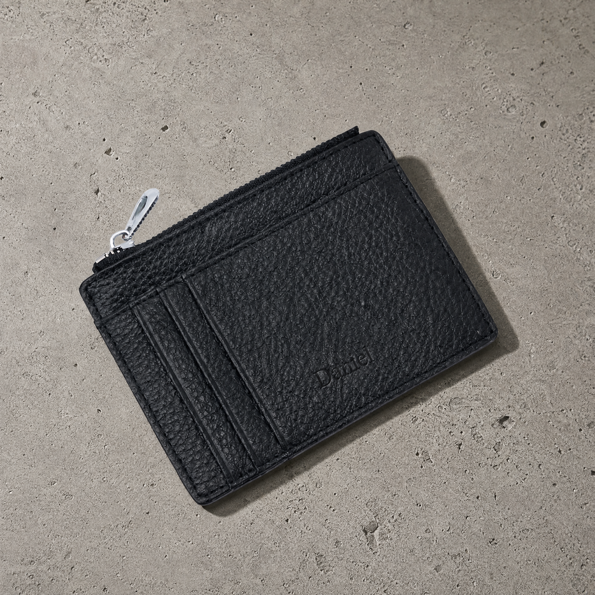 Porte-Cartes Homme Cuir Zippé Personnalisé Gravé