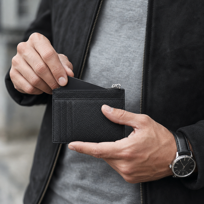 Porte-Cartes Homme Cuir Zippé Personnalisé Gravé