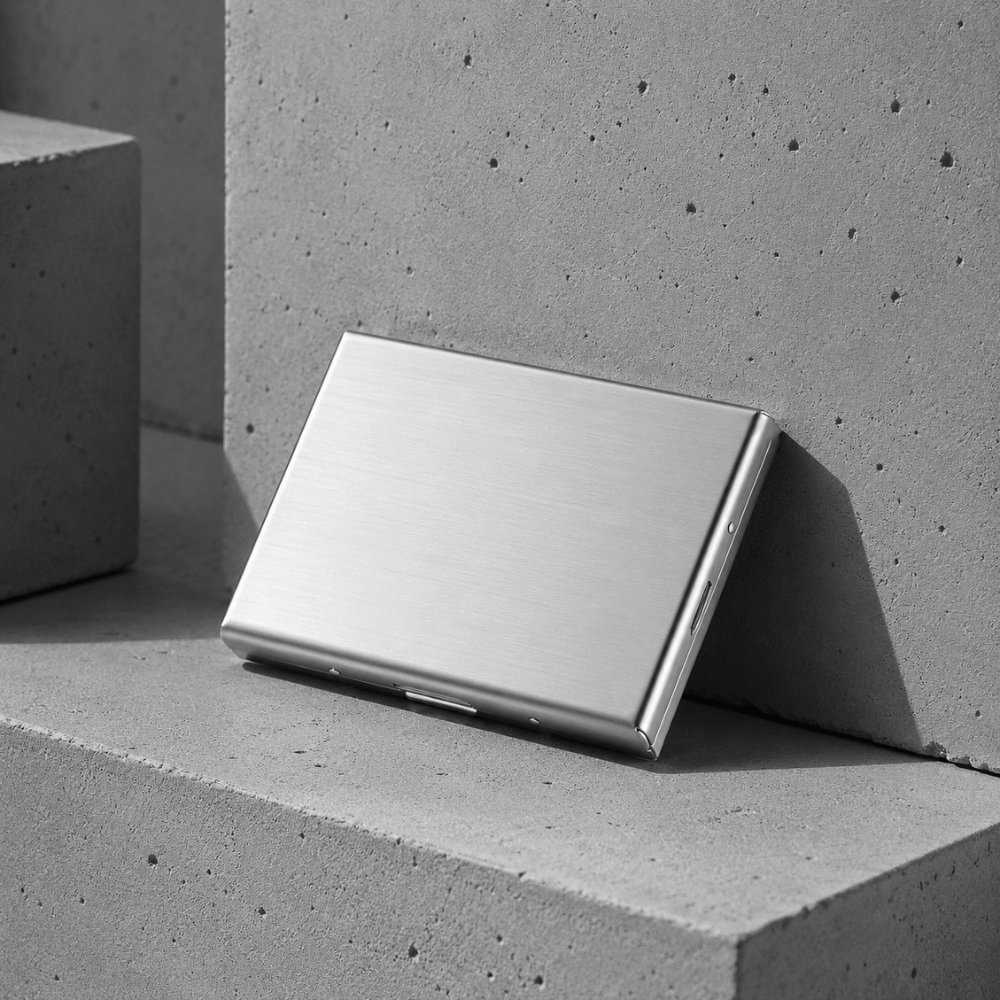 Porte-Cartes Homme Rigide en Acier Inoxydable Brossé