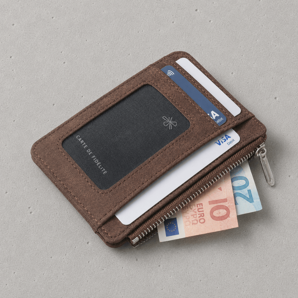 Porte-Cartes Homme Zippé Fin à Fenêtre Transparente