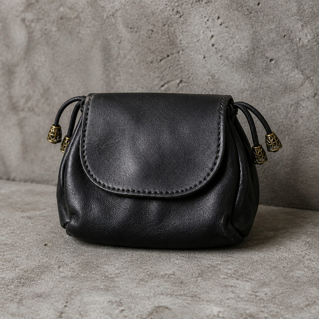 Porte-Monnaie Bourse Cuir Homme à Cordon Coulissant