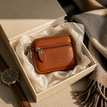 Porte-Monnaie Homme Compact en Cuir Zippé