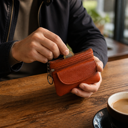 Porte-Monnaie Homme en Cuir Véritable Compact