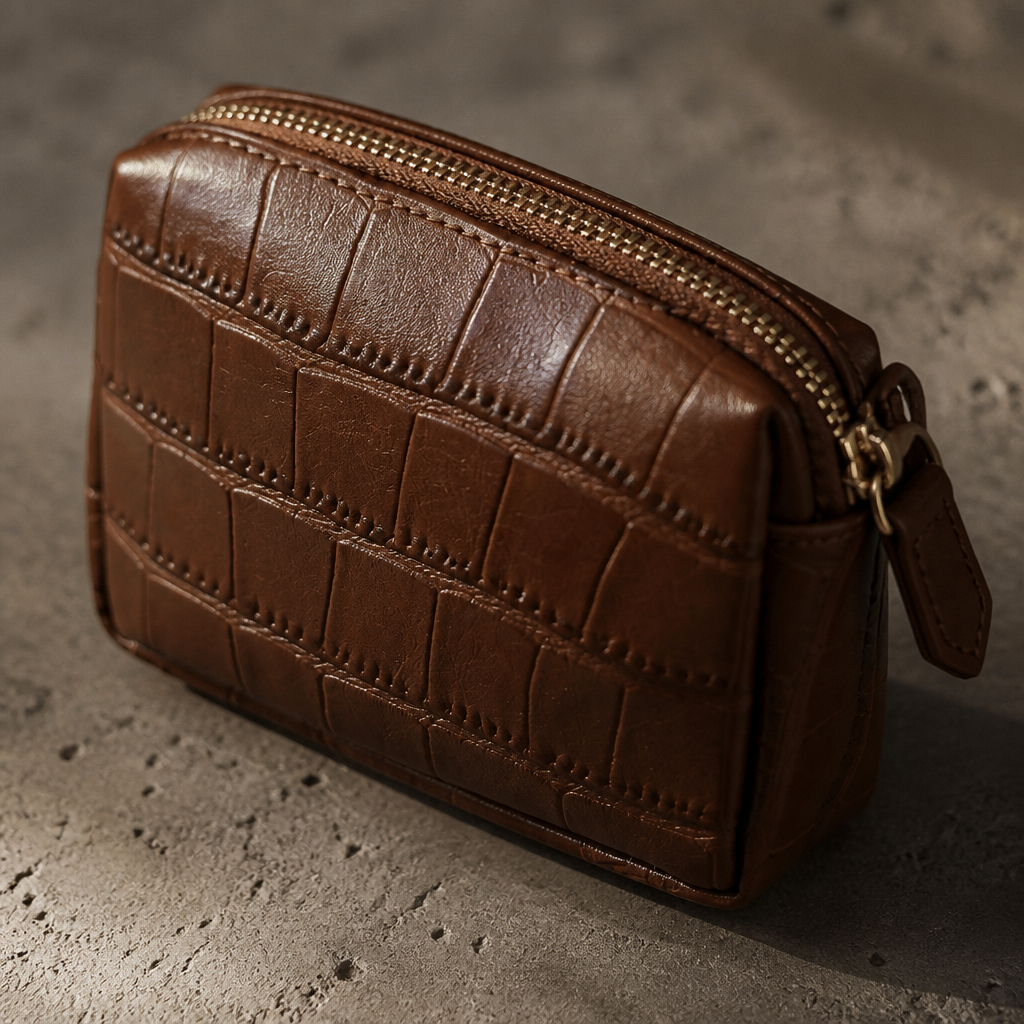 Porte-Monnaie Homme Façon Croco Compact Zippé
