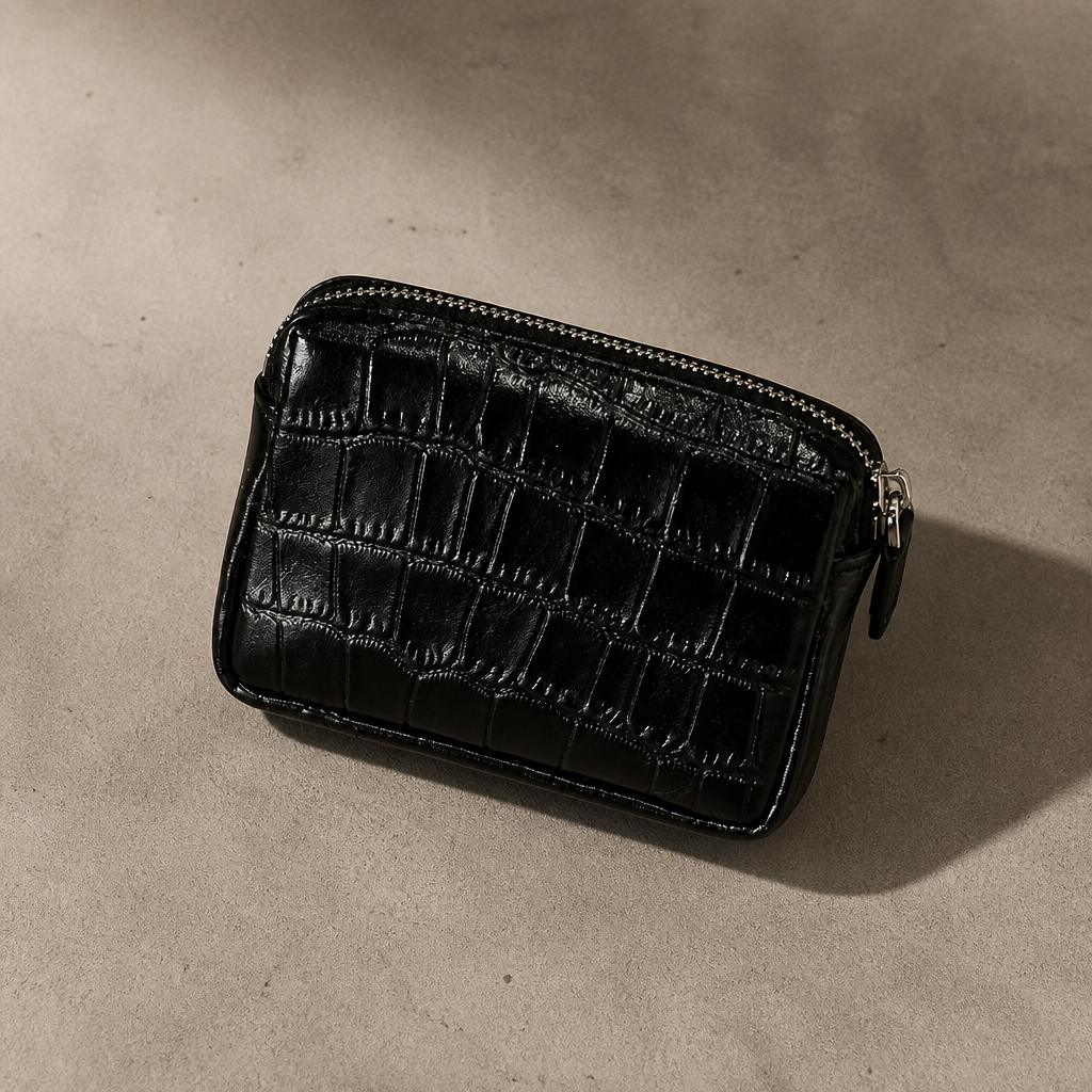 Porte-Monnaie Homme Façon Croco Compact Zippé