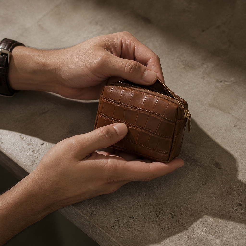 Porte-Monnaie Homme Façon Croco Compact Zippé