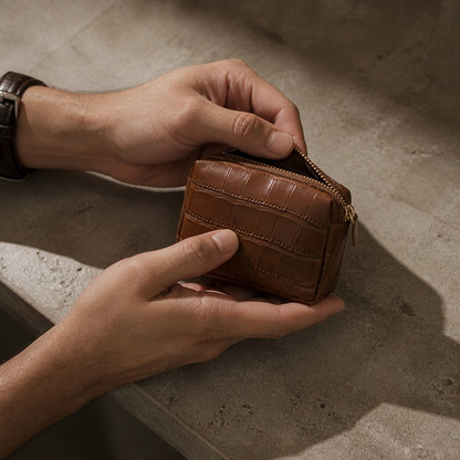 Porte-Monnaie Homme Façon Croco Compact Zippé