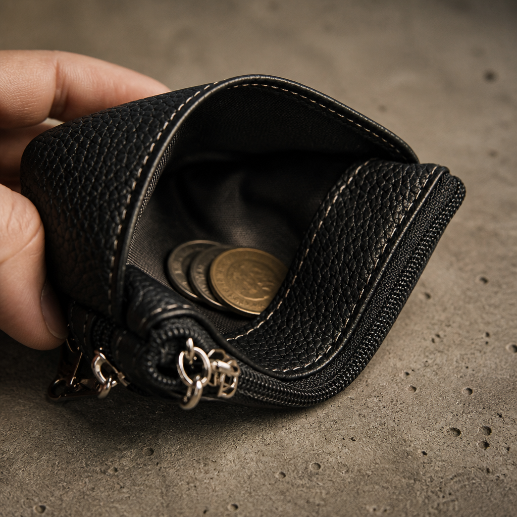 Porte-Monnaie Homme Cuir Zippé Compact Porte-Clés