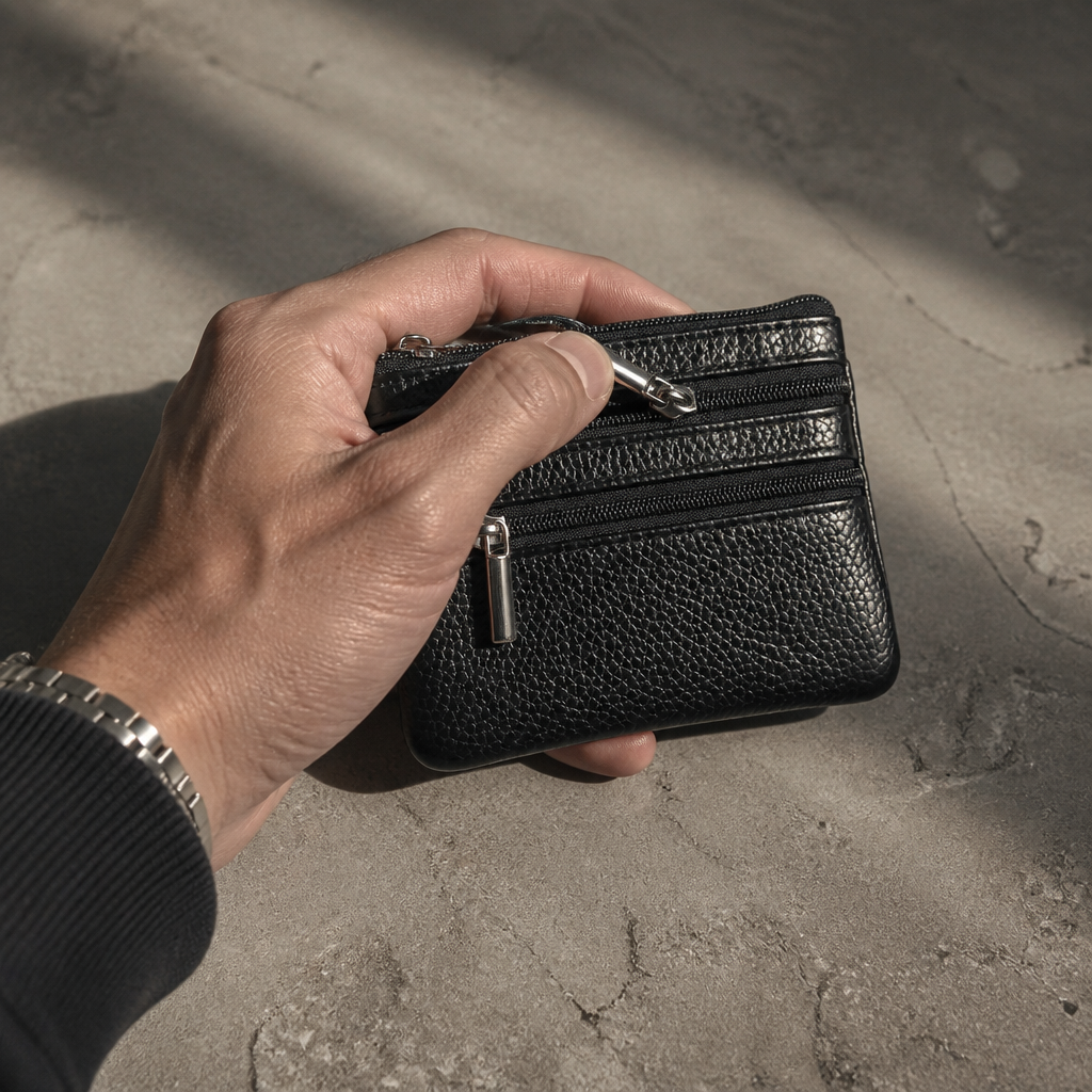 Porte-Monnaie Homme Cuir Zippé Compact Porte-Clés