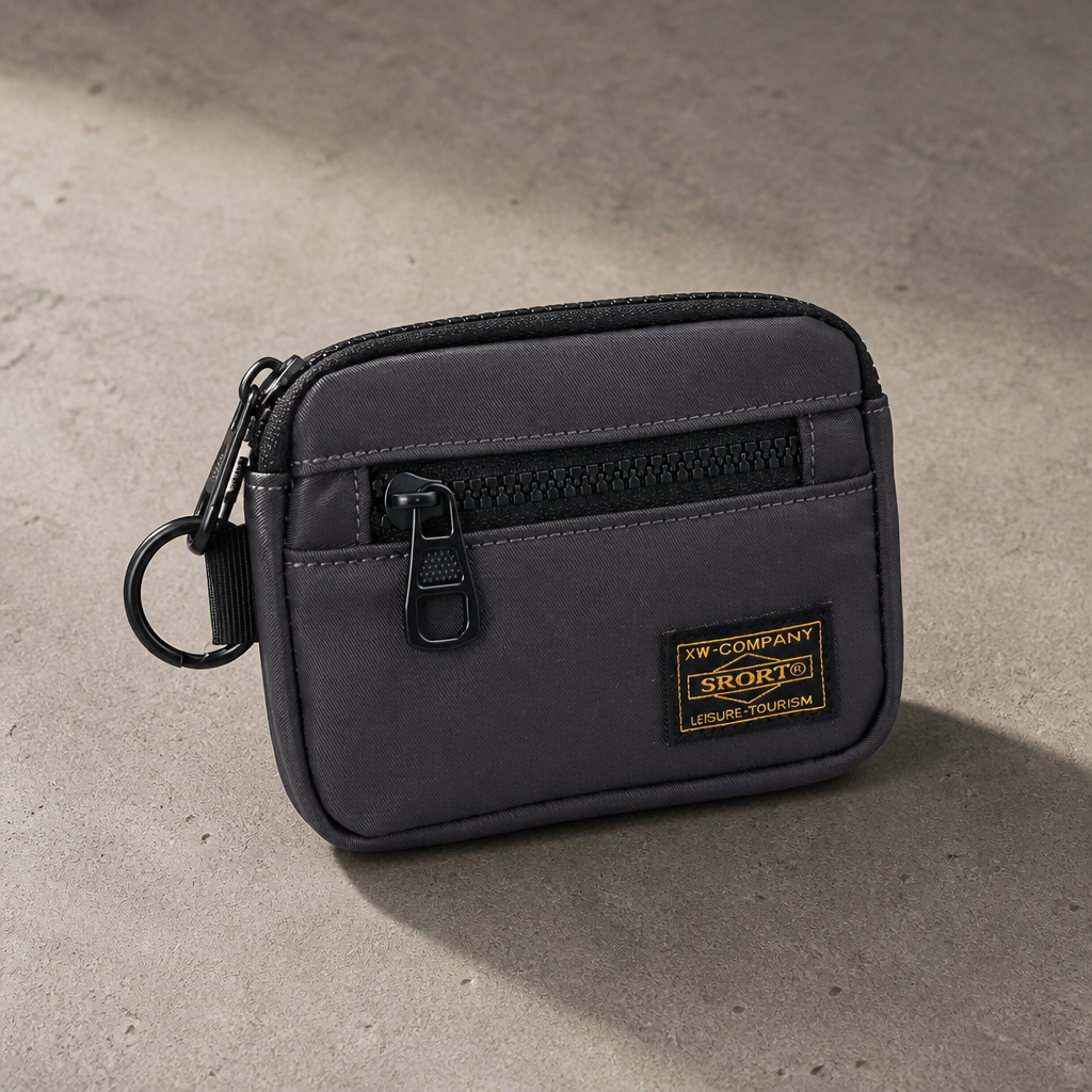 Porte-Monnaie Homme Tissu Compact Zippé Porte-Clés