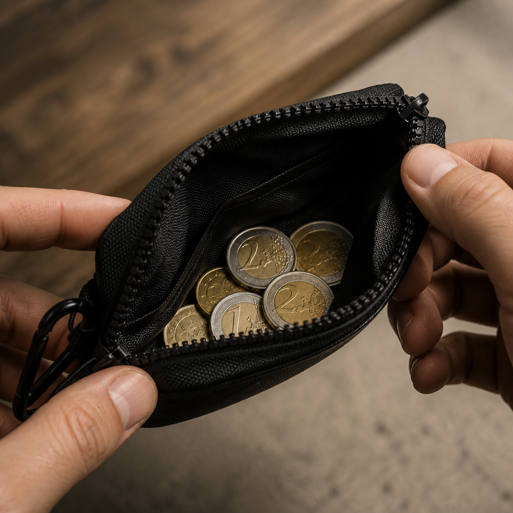 Porte-Monnaie Homme Tissu Compact Zippé Porte-Clés