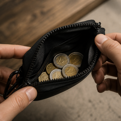 Porte-Monnaie Homme Tissu Compact Zippé Porte-Clés