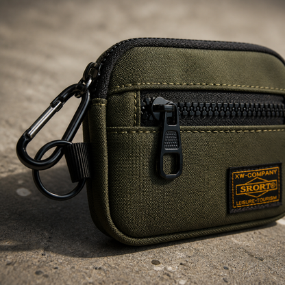 Porte-Monnaie Homme Tissu Compact Zippé Porte-Clés