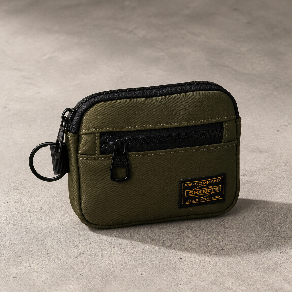 Porte-Monnaie Homme Tissu Compact Zippé Porte-Clés
