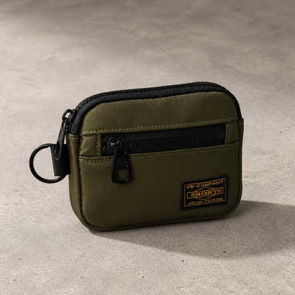 Porte-Monnaie Homme Tissu Compact Zippé Porte-Clés
