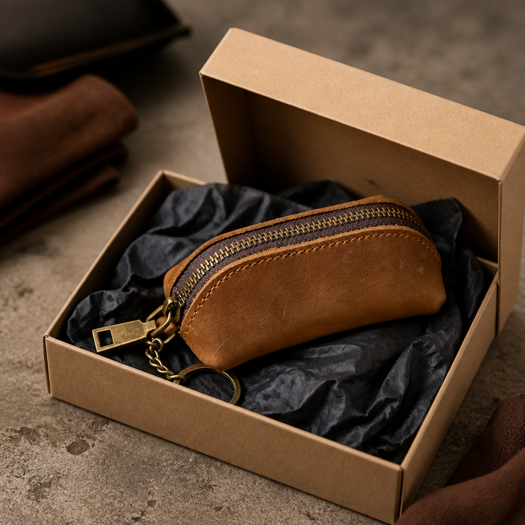 Porte Monnaie Rétro Homme Zippé Aspect Vieilli