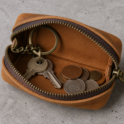 Porte Monnaie Rétro Homme Zippé Aspect Vieilli