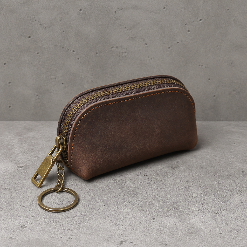 Porte Monnaie Rétro Homme Zippé Aspect Vieilli