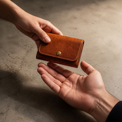 Porte-Monnaie Vintage Homme en Cuir Bouton-Pression