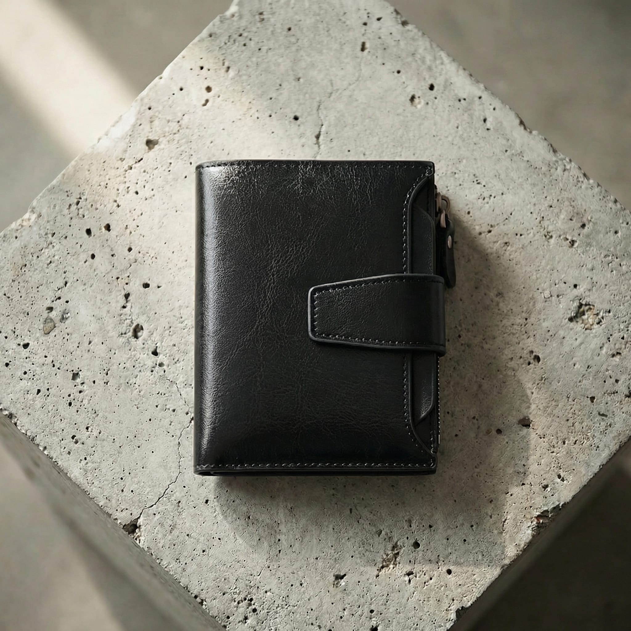 Portefeuille Homme Zippé RFID Porte-Monnaie 12 Cartes