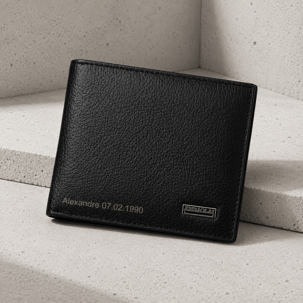Portefeuille Cuir Gravé Homme, Prénom et Date