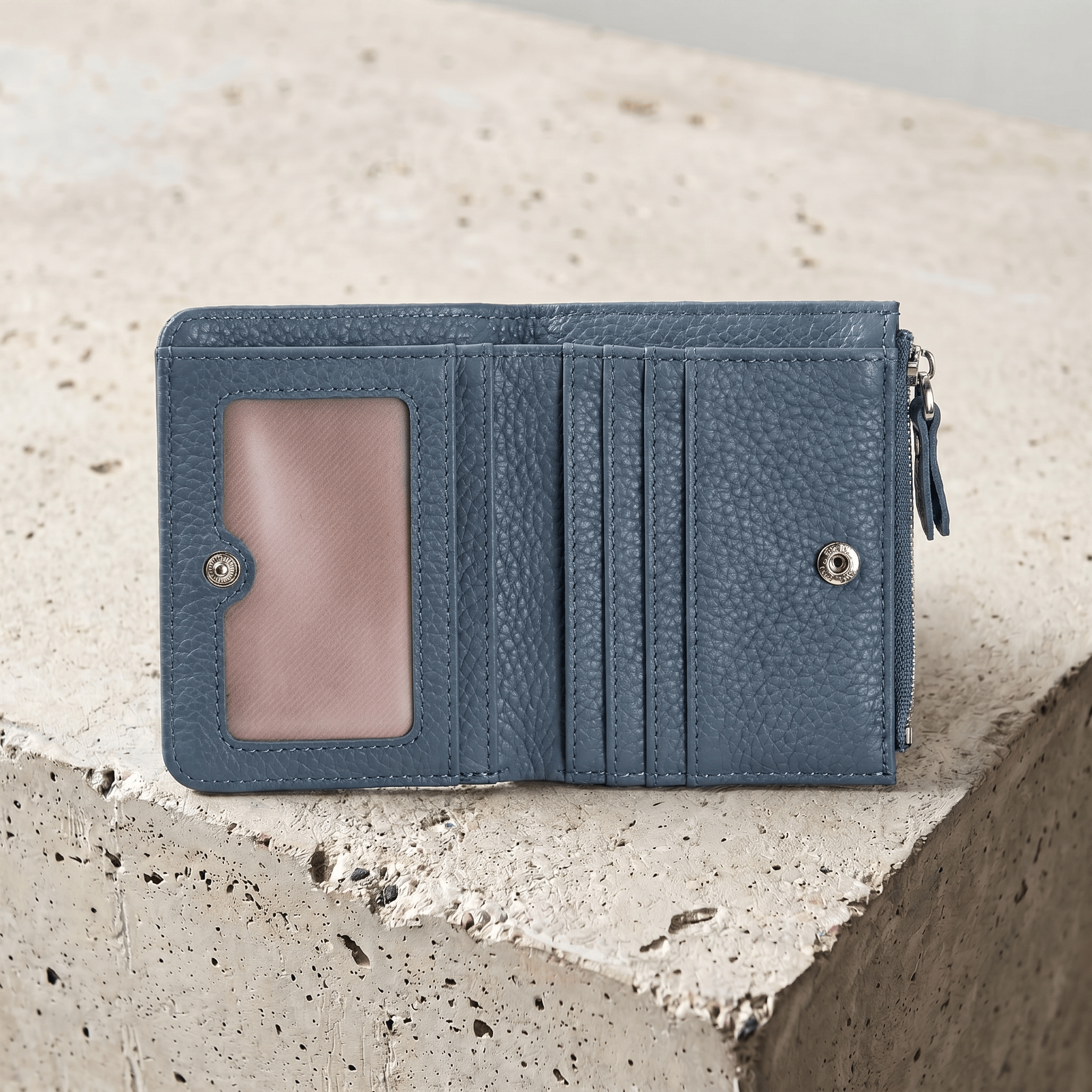 Portefeuille Cuir Homme Compact Zippé Porte-Monnaie RFID
