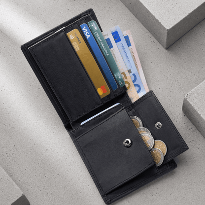 Portefeuille Homme Noir Cuir Véritable Compact Anti RFID