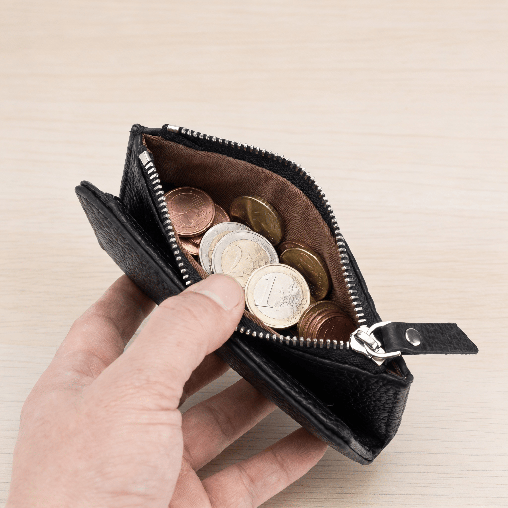 Portefeuille Cuir Homme Compact Zippé Porte-Monnaie RFID